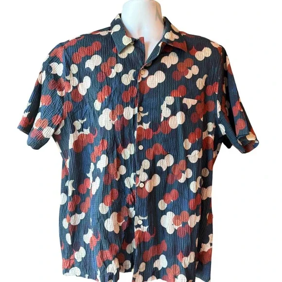 TED BAKER Goyt Seersucker Short Sleeve Men's Button Up Shirt Dot Print Sz Large - Picture 2 of 9